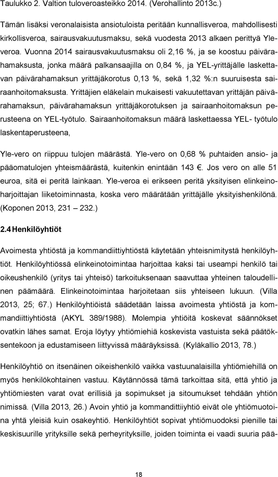 Vuonna 2014 sairausvakuutusmaksu oli 2,16 %, ja se koostuu päivärahamaksusta, jonka määrä palkansaajilla on 0,84 %, ja YEL-yrittäjälle laskettavan päivärahamaksun yrittäjäkorotus 0,13 %, sekä 1,32