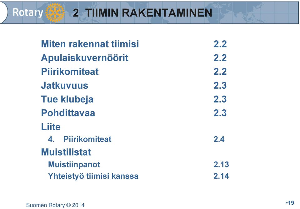 3 Tue klubeja 2.3 Pohdittavaa 2.3 Liite 4.