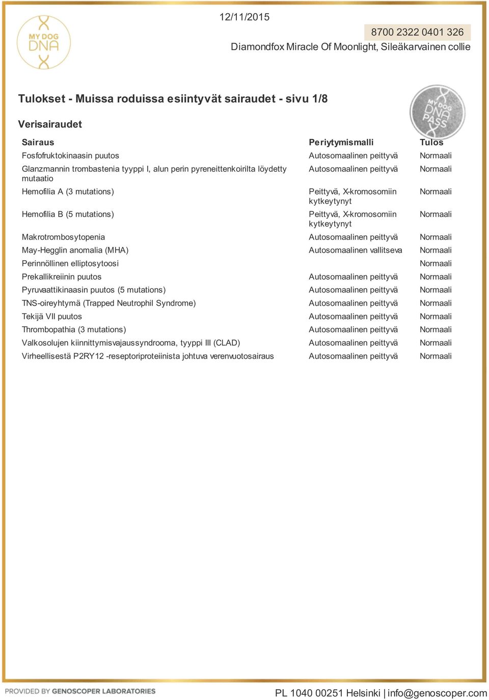 vallitseva Perinnöllinen elliptosytoosi Prekallikreiinin puutos Pyruvaattikinaasin puutos (5 mutations) TNS-oireyhtymä (Trapped Neutrophil Syndrome) Tekijä