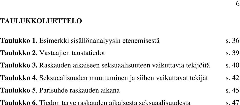 Raskauden aikaiseen seksuaalisuuteen vaikuttavia tekijöitä s. 40 Taulukko 4.