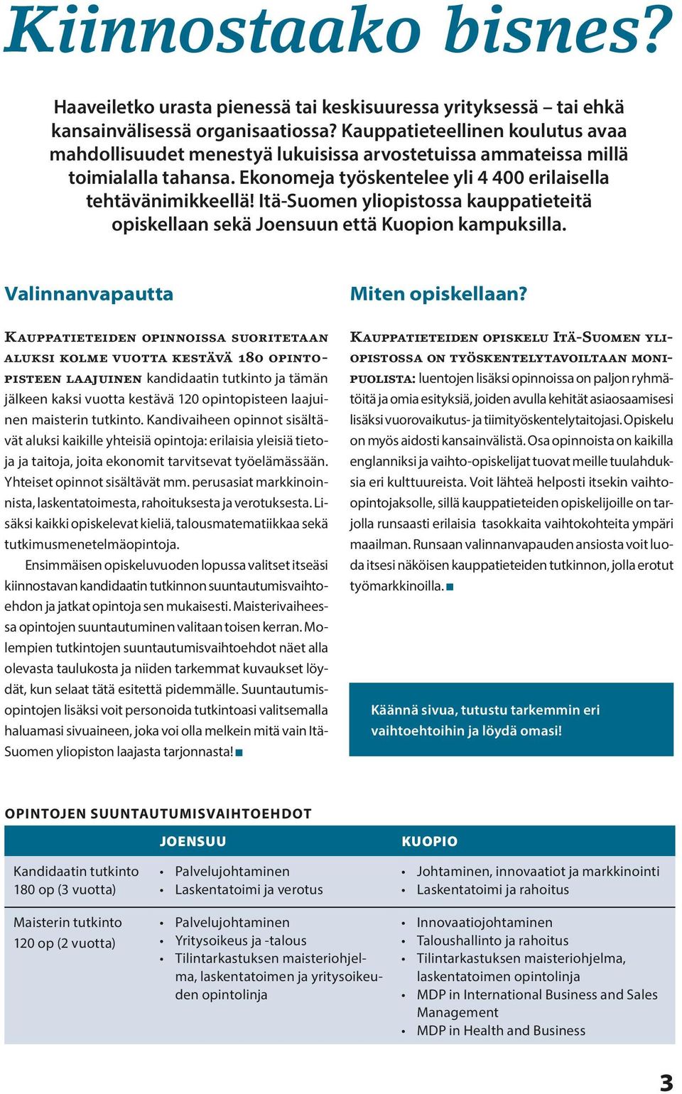 Itä-Suomen yliopistossa kauppatieteitä opiskellaan sekä Joensuun että Kuopion kampuksilla.
