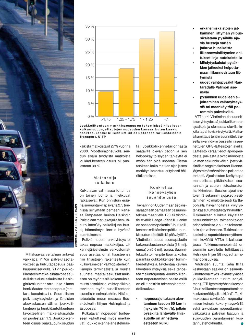 Seudullisten poikittaisyhteyksien ja läheisten aluekeskusten välinen joukkoliikenteen ja henkilöautoliikenteen tavoitteellinen matka-aikasuhde on puolestaan 1,3.