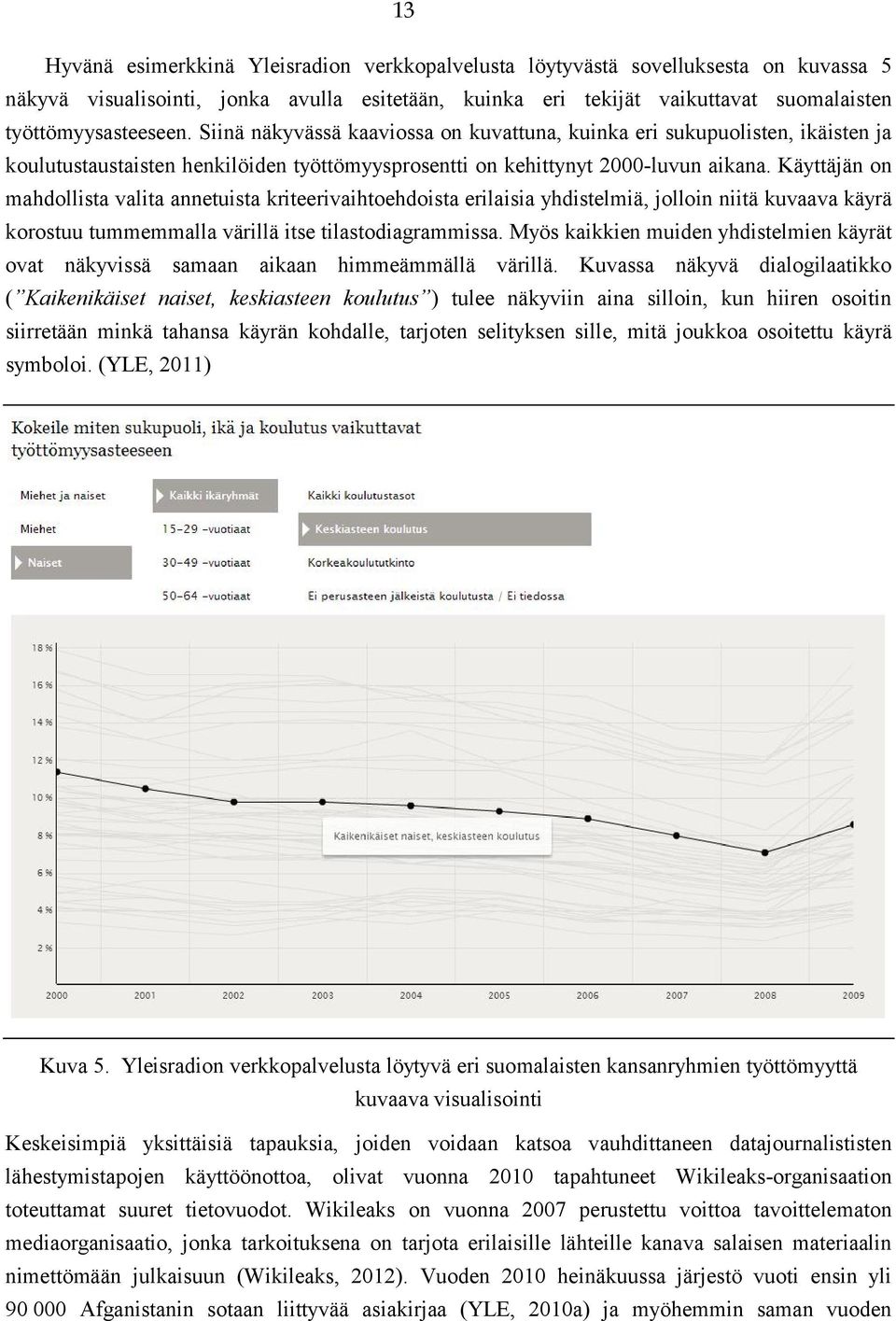 Käyttäjän on mahdollista valita annetuista kriteerivaihtoehdoista erilaisia yhdistelmiä, jolloin niitä kuvaava käyrä korostuu tummemmalla värillä itse tilastodiagrammissa.