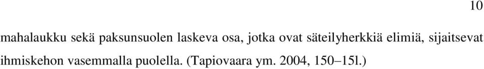 sijaitsevat ihmiskehon vasemmalla