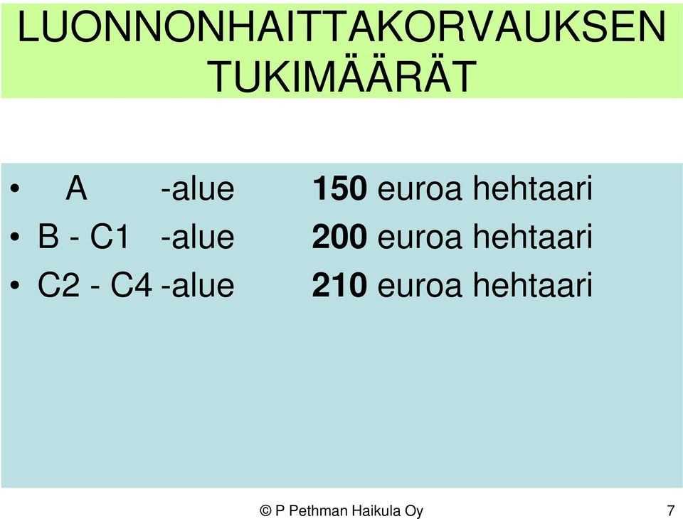 200 euroa hehtaari C2 - C4 -alue 210