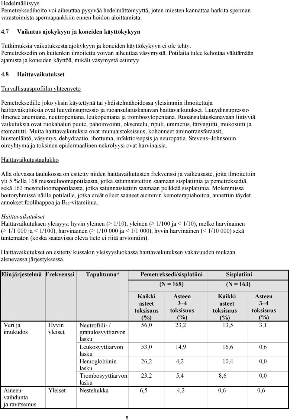 Potilaita tulee kehottaa välttämään ajamista ja koneiden käyttöä, mikäli väsymystä esiintyy. 4.