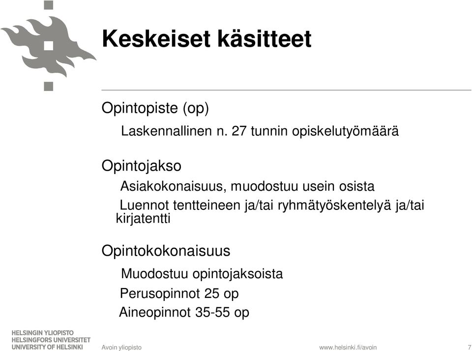 usein osista Luennot tentteineen ja/tai ryhmätyöskentelyä ja/tai