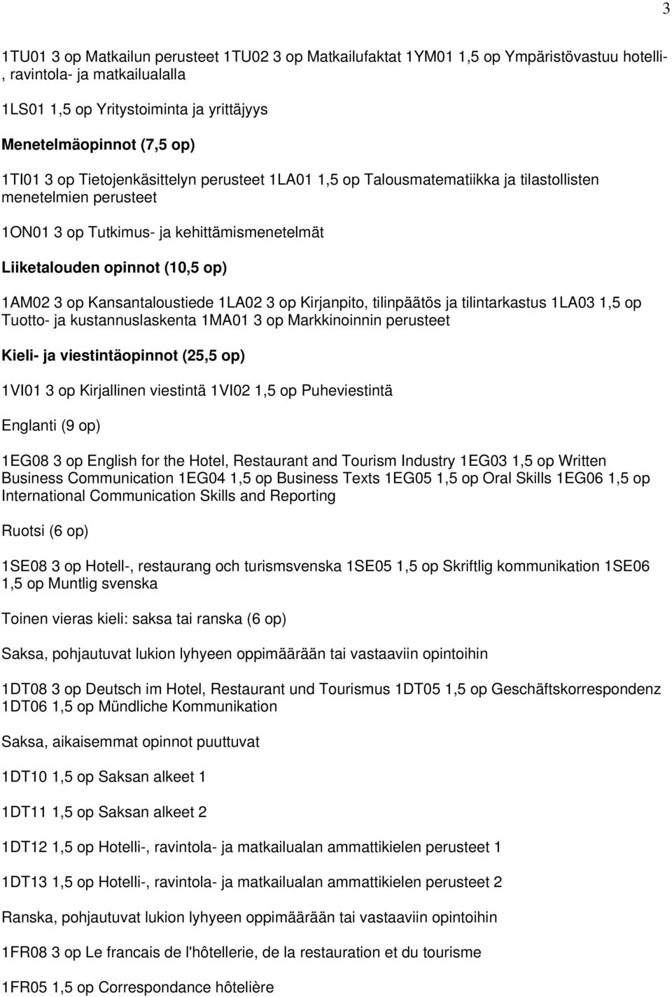 Kansantaloustiede 1LA02 3 op Kirjanpito, tilinpäätös ja tilintarkastus 1LA03 1,5 op Tuotto- ja kustannuslaskenta 1MA01 3 op Markkinoinnin perusteet Kieli- ja viestintäopinnot (25,5 op) 1VI01 3 op