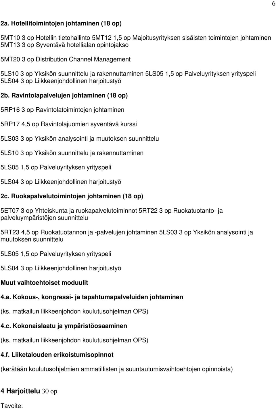 Ravintolapalvelujen johtaminen (18 op) 5RP16 3 op Ravintolatoimintojen johtaminen 5RP17 4,5 op Ravintolajuomien syventävä kurssi 5LS03 3 op Yksikön analysointi ja muutoksen suunnittelu 5LS10 3 op