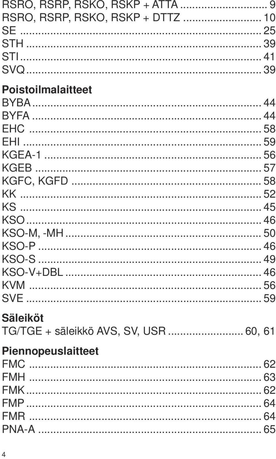 .. 52 KS... 45 KSO... 46 KSO-M, -MH... 50 KSO-P... 46 KSO-S... 49 KSO-V+DBL... 46 KVM... 56 SVE.