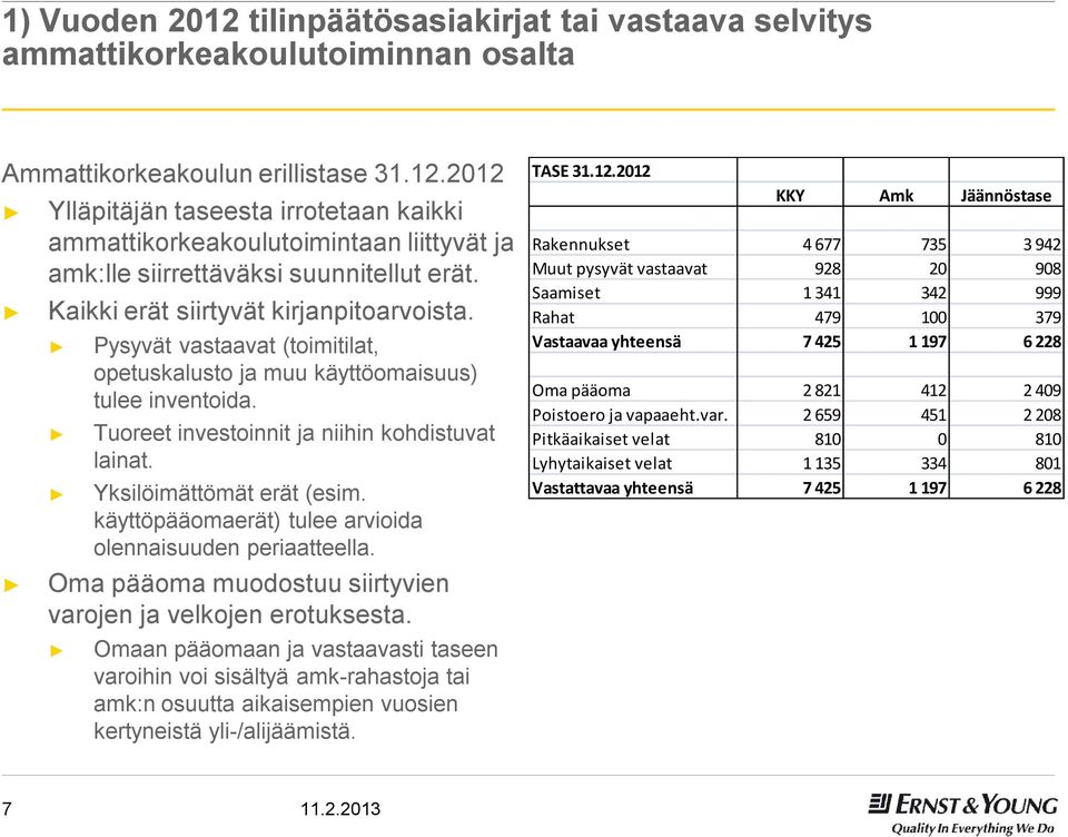 Yksilöimättömät erät (esim. käyttöpääomaerät) tulee arvioida olennaisuuden periaatteella. Oma pääoma muodostuu siirtyvien varojen ja velkojen erotuksesta.