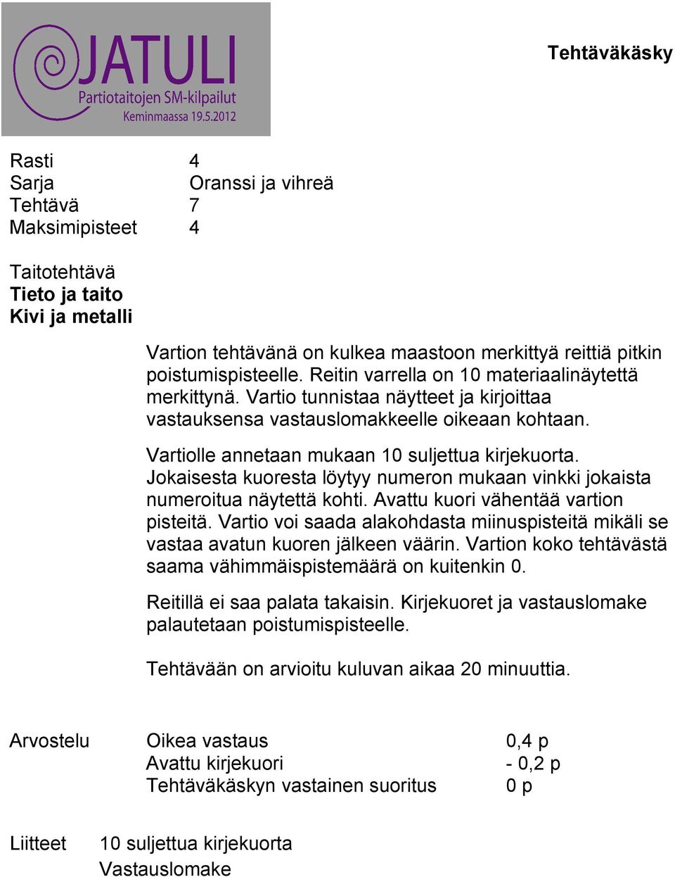 Jokaisesta kuoresta löytyy numeron mukaan vinkki jokaista numeroitua näytettä kohti. Avattu kuori vähentää vartion pisteitä.