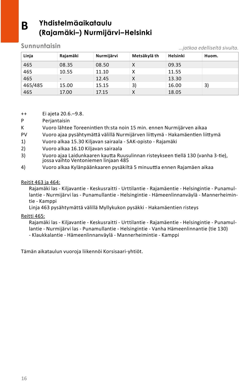 ennen Nurmijärven aikaa PV Vuoro ajaa pysähtymä ä välillä Nurmijärven lii ymä - Hakamäen en lii ymä 1) Vuoro alkaa 15.30 Kiljavan sairaala - SAK-opisto - Rajamäki 2) Vuoro alkaa 16.