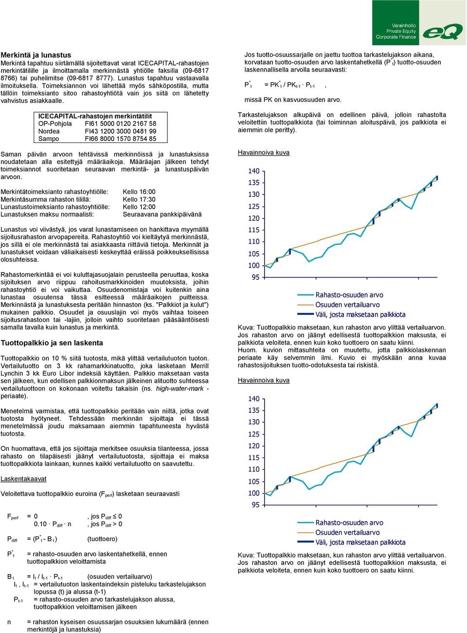 ICECAPITAL-rahastojen merkintätilit OP-Pohjola FI61 5000 0120 2167 58 Nordea FI43 1200 3000 0481 99 Sampo FI66 8000 1570 8754 85 Saman päivän arvoon tehtävissä merkinnöissä ja lunastuksissa