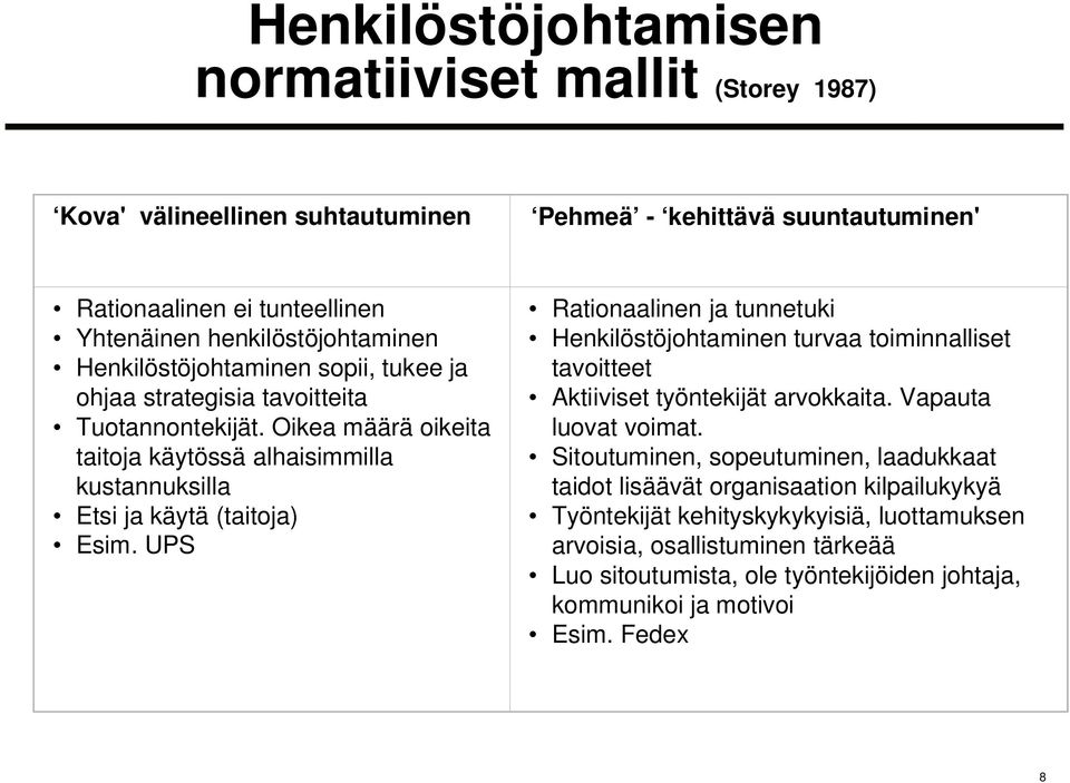 UPS Rationaalinen ja tunnetuki Henkilöstöjohtaminen turvaa toiminnalliset tavoitteet Aktiiviset työntekijät arvokkaita. Vapauta luovat voimat.