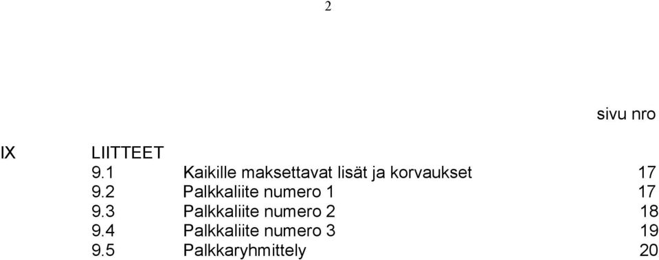 17 9.2 Palkkaliite numero 1 17 9.