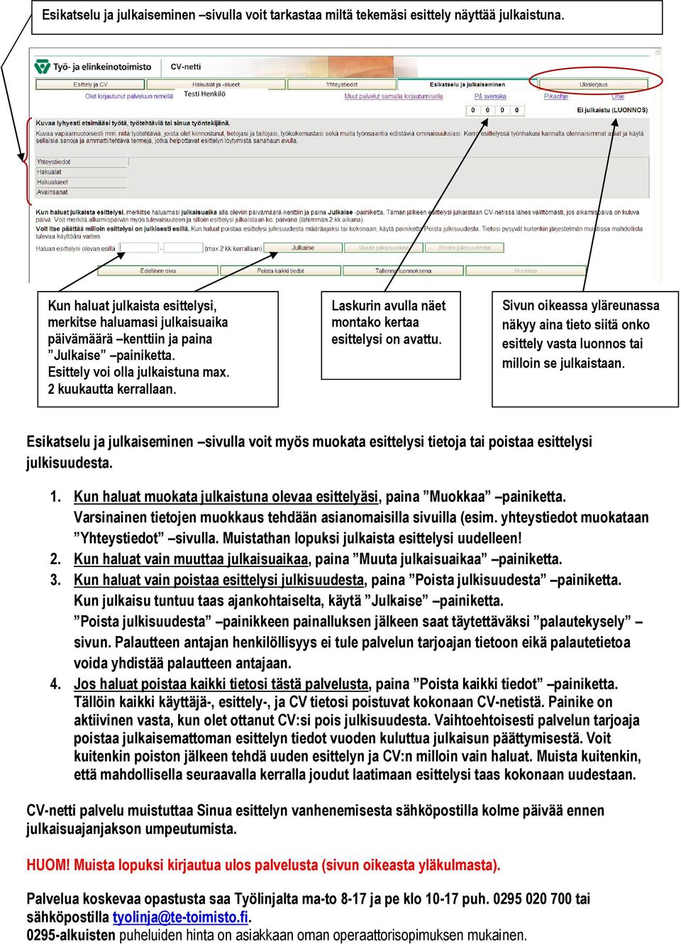 Laskurin avulla näet montako kertaa esittelysi on avattu. Sivun oikeassa yläreunassa näkyy aina tieto siitä onko esittely vasta luonnos tai milloin se julkaistaan.