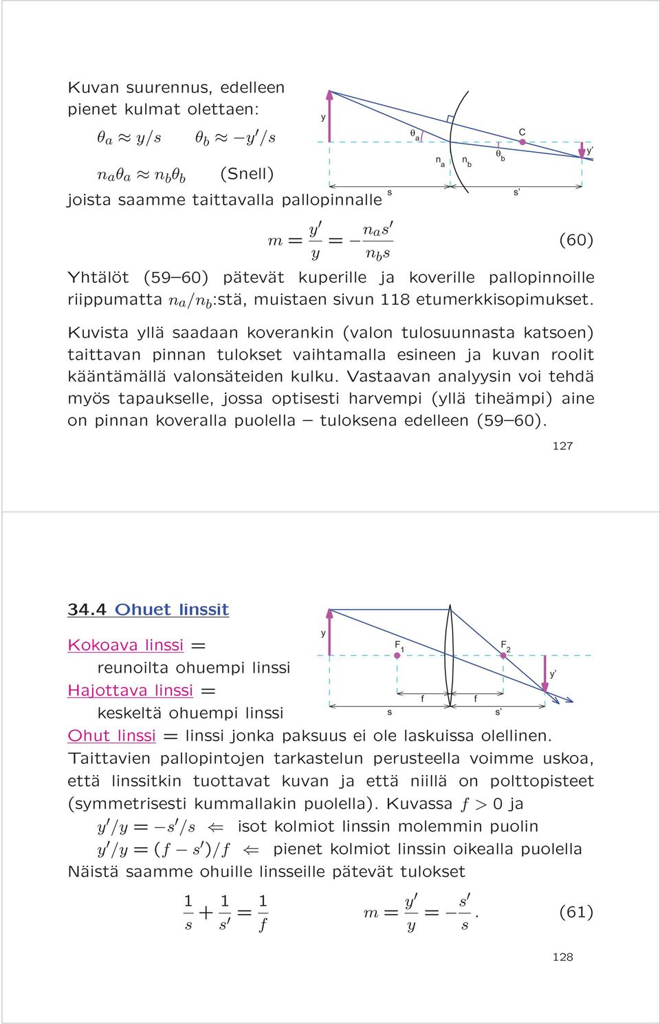 Kuvista yllä saadaan koverankin (valon tulosuunnasta katsoen) taittavan pinnan tulokset vaihtamalla esineen ja kuvan roolit kääntämällä valonsäteiden kulku.