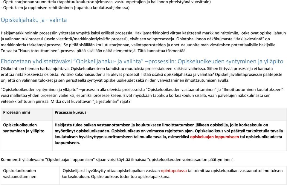 Hakijamarkkinointi viittaa käsitteenä markkinointitoimiin, jotka ovat opiskelijahaun ja valinnan tukiprosessi (usein viestintä/markkinointiyksikön prosessi), eivät sen ydinprosesseja.