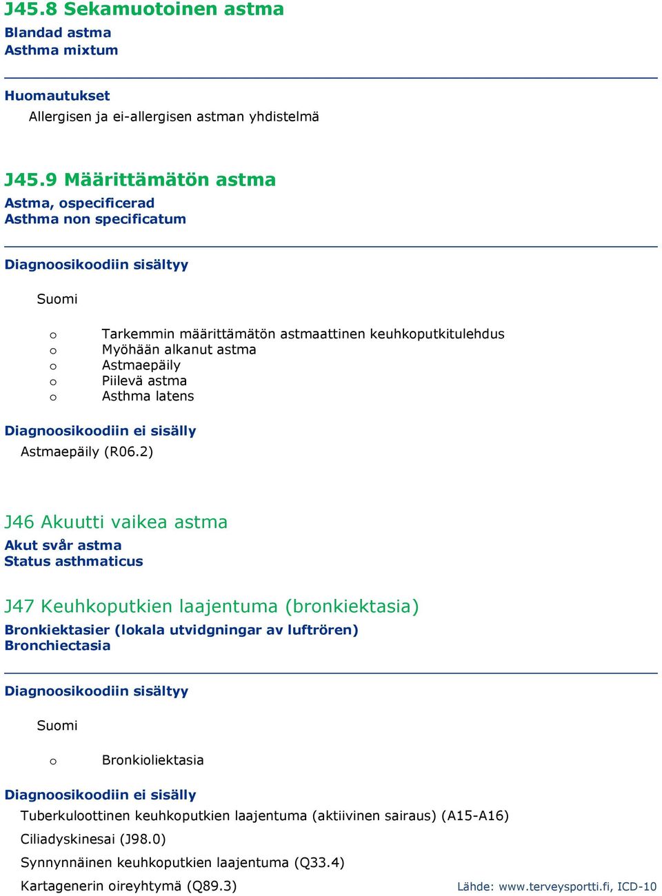 Asthma latens Diagnsikdiin ei sisälly Astmaepäily (R06.