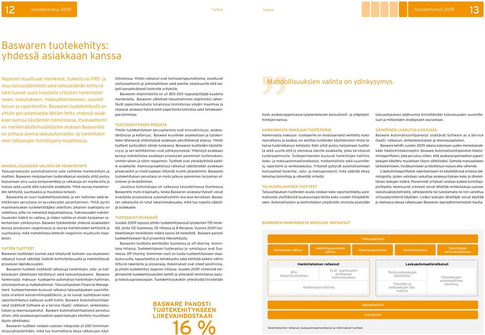 Baswaren tuotekehitystä on yhtiön perustamisesta lähtien tehty yhdessä asiakkaan kanssa käytännön toiminnassa.