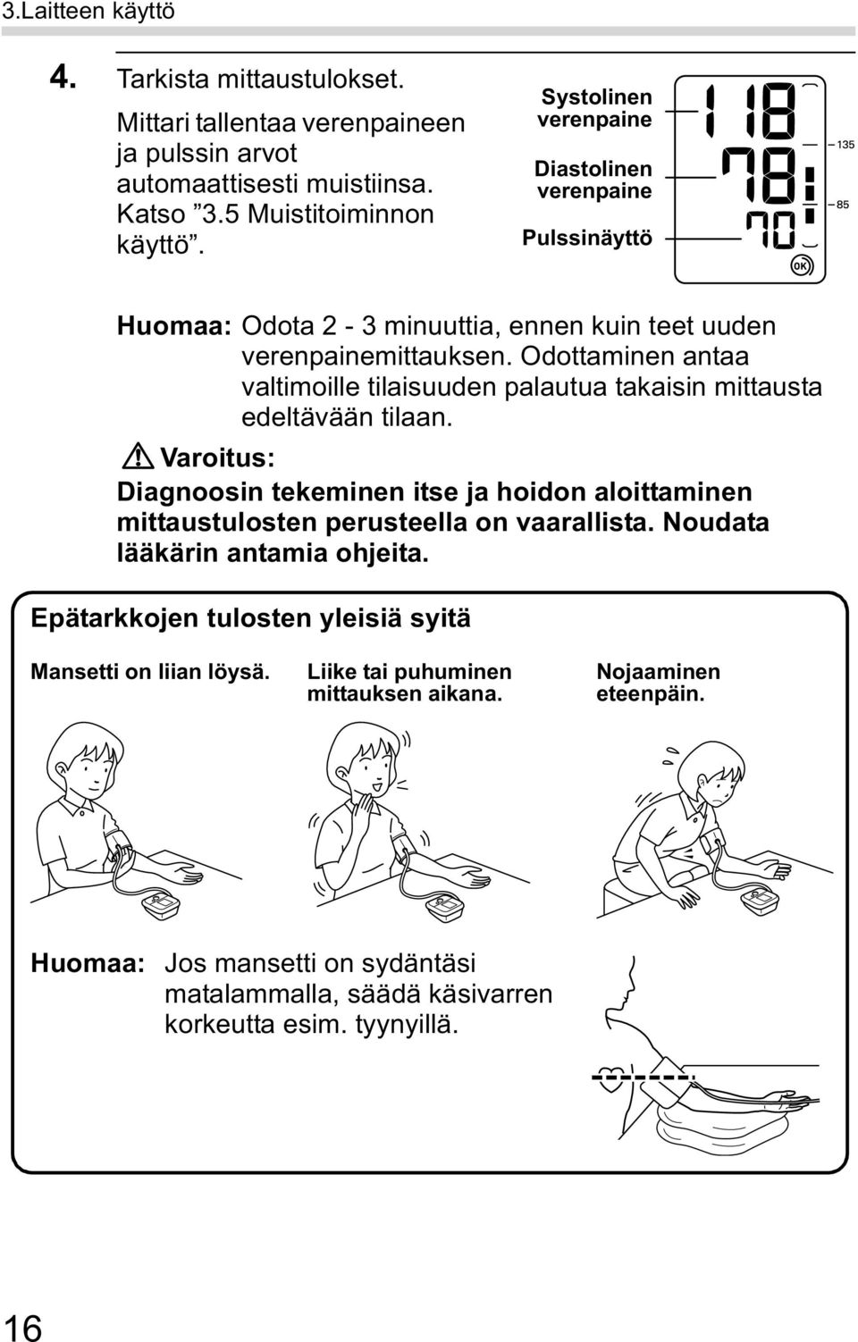 Odottaminen antaa valtimoille tilaisuuden palautua takaisin mittausta edeltävään tilaan.