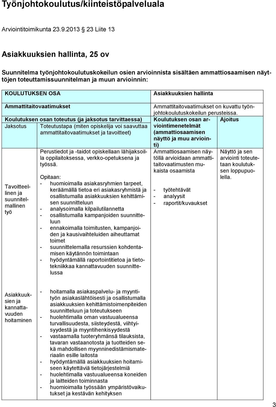 Ammattitaitovaatimukset Koulutuksen osan toteutus ( ksotus tarvittaessa) Jaksotus Toteutustapa (miten opiskeli voi saavuttaa ammattitaitovaatimukset tavoitteet) Ammattitaitovaatimukset on kuvattu