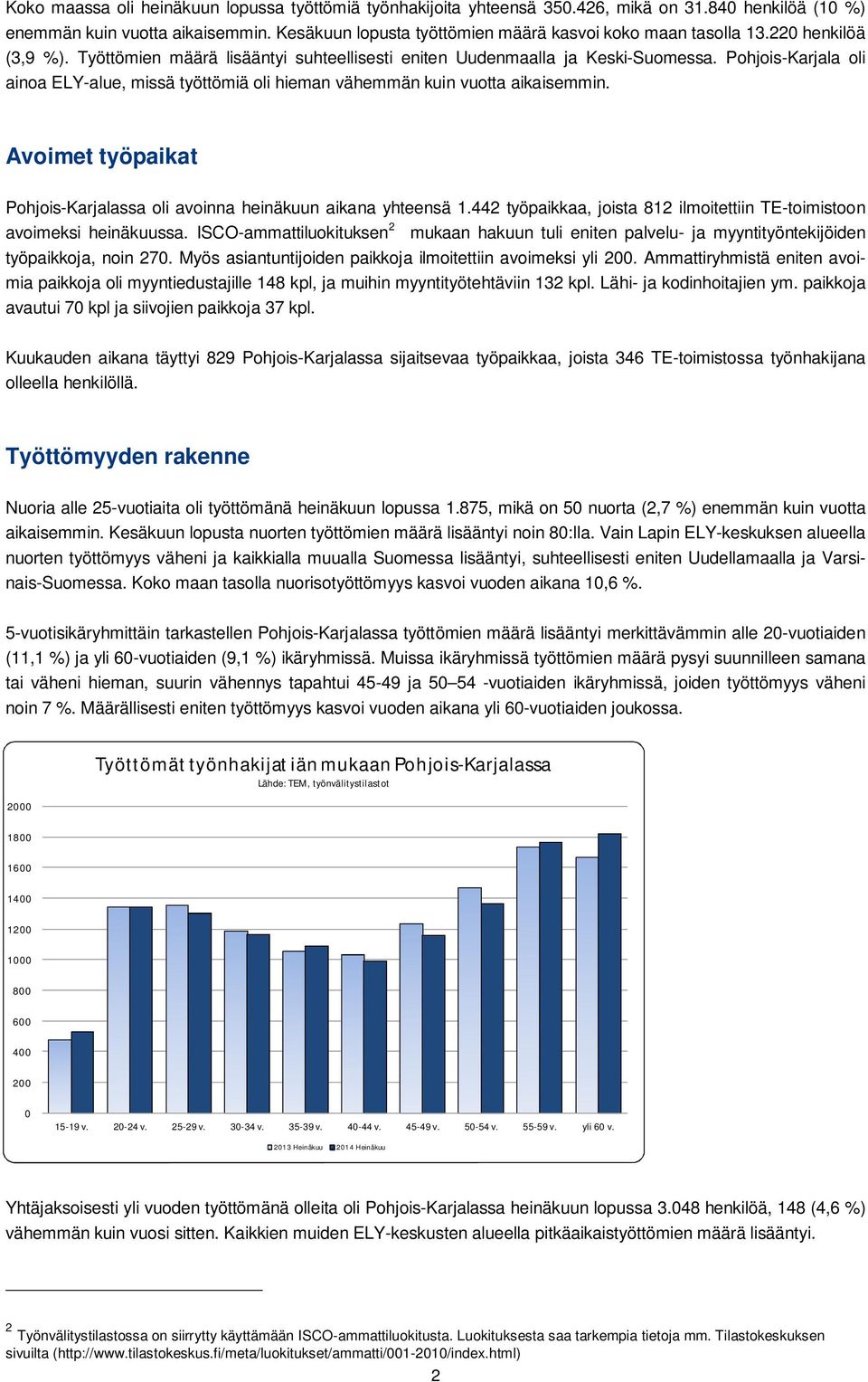 Pohjois-Karjala oli ainoa ELY-alue, missä työttömiä oli hieman vähemmän kuin vuotta aikaisemmin. Avoimet työpaikat Pohjois-Karjalassa oli avoinna heinäkuun aikana yhteensä 1.