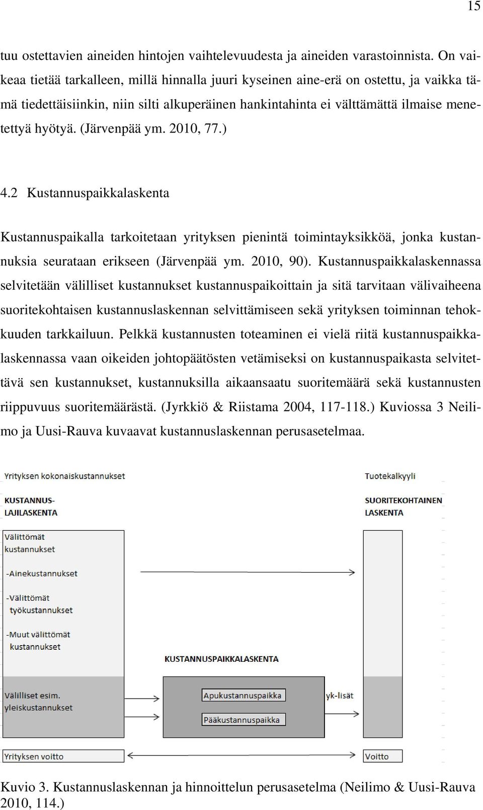 (Järvenpää ym. 2010, 77.) 4.2 Kustannuspaikkalaskenta Kustannuspaikalla tarkoitetaan yrityksen pienintä toimintayksikköä, jonka kustannuksia seurataan erikseen (Järvenpää ym. 2010, 90).