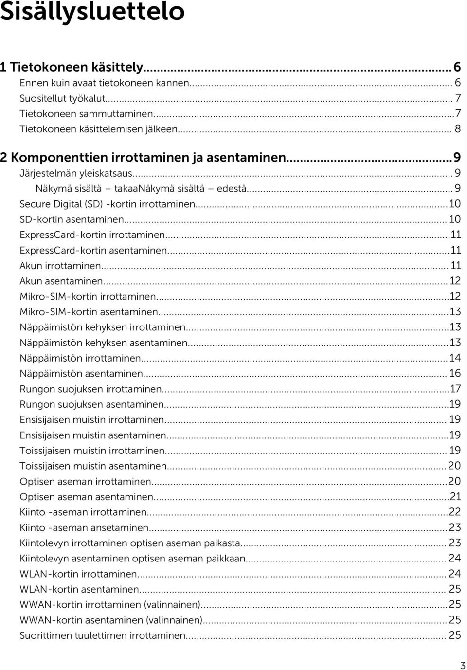 .. 10 ExpressCard-kortin irrottaminen...11 ExpressCard-kortin asentaminen...11 Akun irrottaminen... 11 Akun asentaminen... 12 Mikro-SIM-kortin irrottaminen...12 Mikro-SIM-kortin asentaminen.