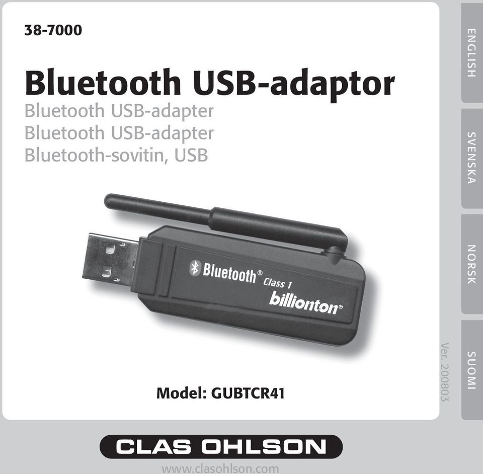 Bluetooth-sovitin, USB ENGLISH SVENSKA