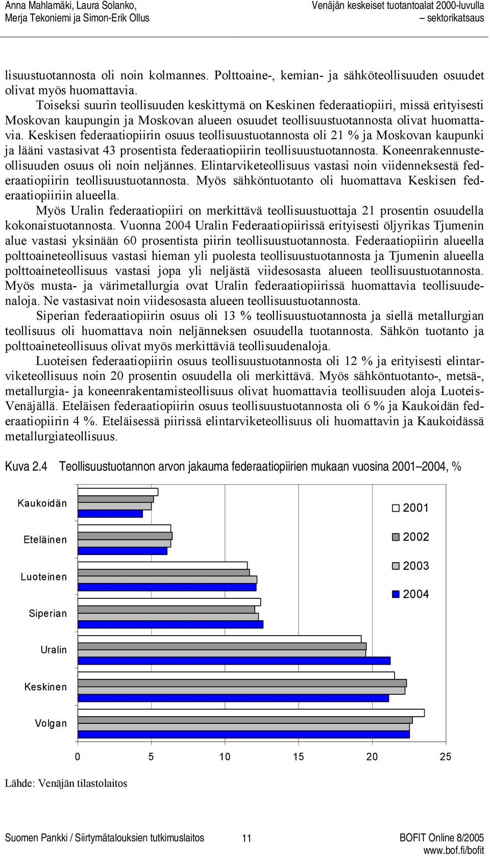 Keskisen federaatiopiirin osuus teollisuustuotannosta oli 21 % ja Moskovan kaupunki ja lääni vastasivat 43 prosentista federaatiopiirin teollisuustuotannosta.