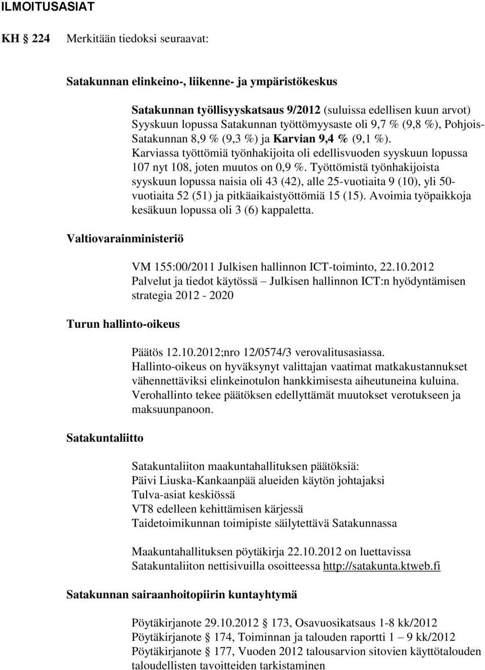 Karviassa työttömiä työnhakijoita oli edellisvuoden syyskuun lopussa 107 nyt 108, joten muutos on 0,9 %.