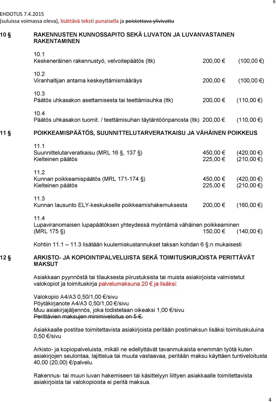 / teettämisuhan täytäntöönpanosta (ltk) 200,00 (110,00 ) 11 POIKKEAMISPÄÄTÖS, SUUNNITTELUTARVERATKAISU JA VÄHÄINEN POIKKEUS 11.