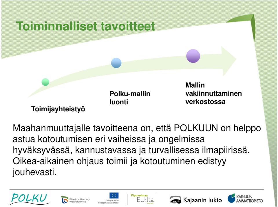 kotoutumisen eri vaiheissa ja ongelmissa hyväksyvässä, kannustavassa