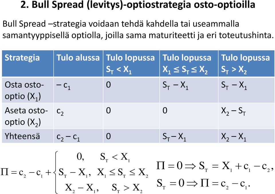 sama maturiteetti ja eri toteutushinta.