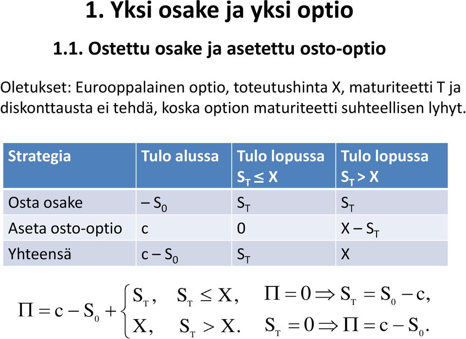 toteutushinta maturiteetti ja diskonttausta ei tehdä koska otion