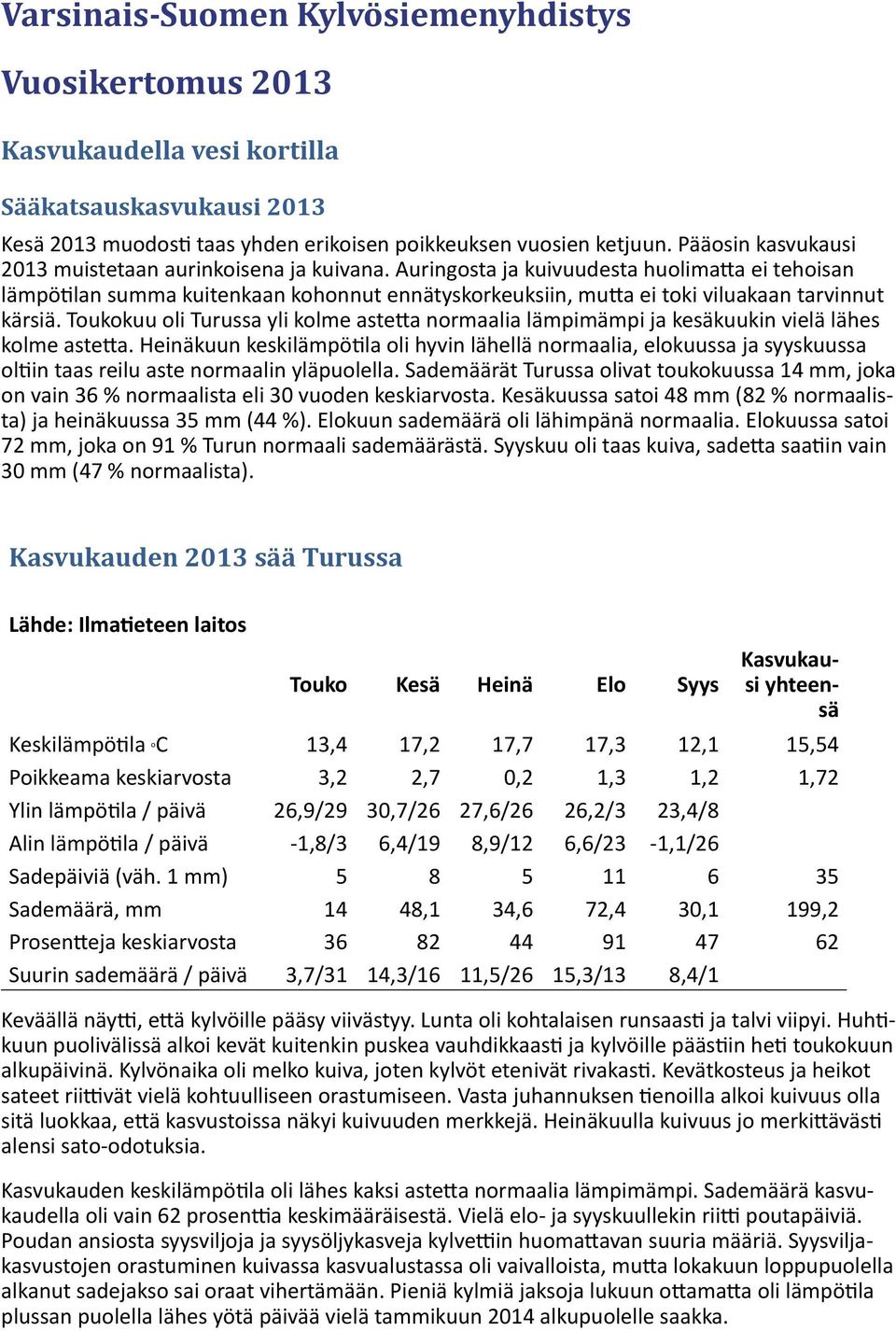 Auringosta ja kuivuudesta huolimatta ei tehoisan lämpötilan summa kuitenkaan kohonnut ennätyskorkeuksiin, mutta ei toki viluakaan tarvinnut kärsiä.