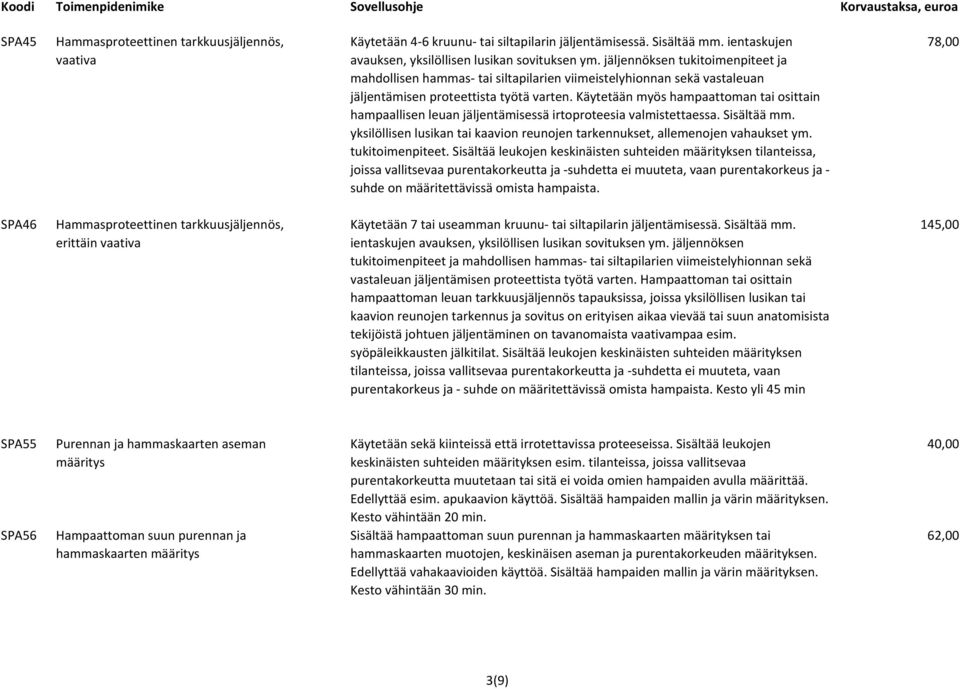 jäljennöksen tukitoimenpiteet ja mahdollisen hammas- tai siltapilarien viimeistelyhionnan sekä vastaleuan jäljentämisen proteettista työtä varten.