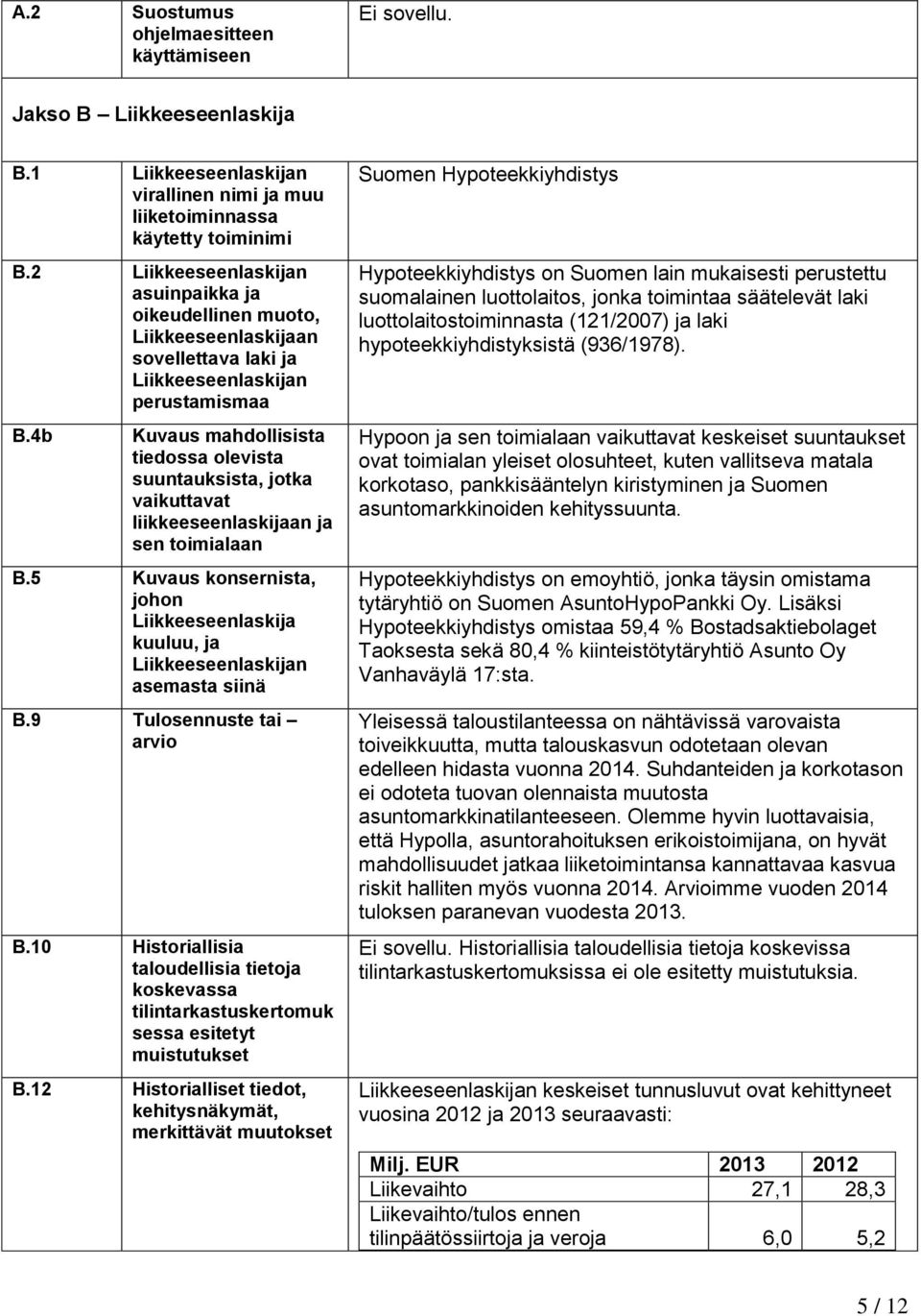 4b Kuvaus mahdollisista tiedossa olevista suuntauksista, jotka vaikuttavat liikkeeseenlaskijaan ja sen toimialaan B.