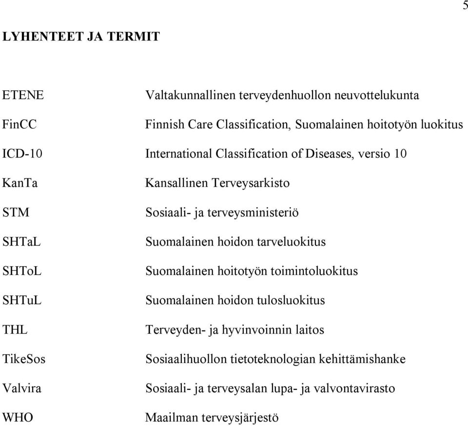 Sosiaali- ja terveysministeriö Suomalainen hoidon tarveluokitus Suomalainen hoitotyön toimintoluokitus Suomalainen hoidon tulosluokitus