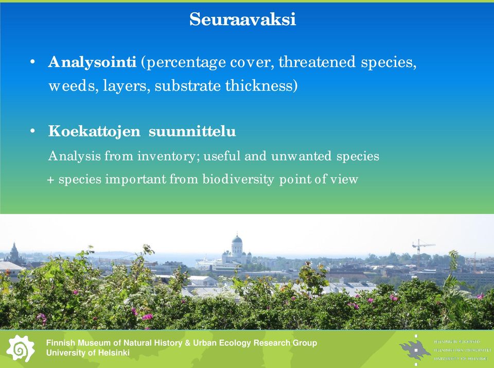 suunnittelu Analysis from inventory; useful and unwanted