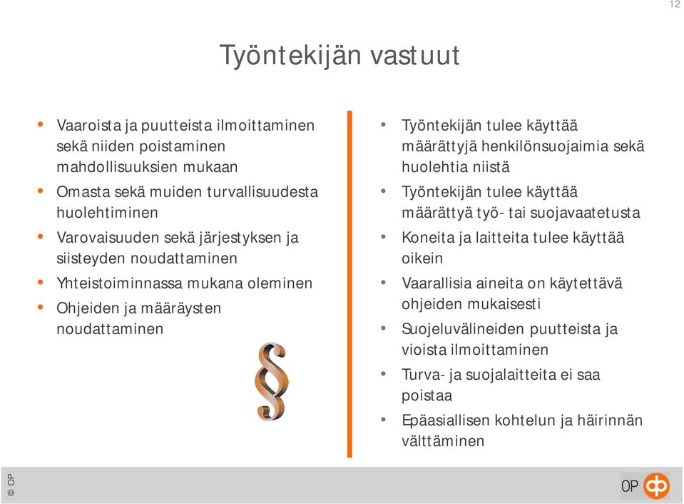 määrättyjä henkilönsuojaimia sekä huolehtia niistä Työntekijän tulee käyttää määrättyä työ- tai suojavaatetusta Koneita ja laitteita tulee käyttää oikein Vaarallisia