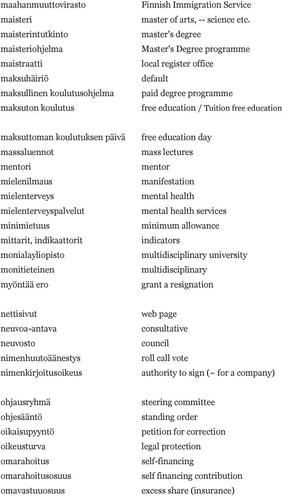 mielenterveys mielenterveyspalvelut minimietuus mittarit, indikaattorit monialayliopisto monitieteinen myöntää ero free education day mass lectures mentor manifestation mental health mental health