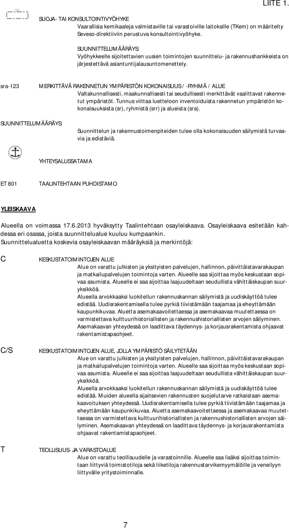 sra-123 MERKITTÄVÄ RAKENNETUN YMPÄRISTÖN KOKONAISUUS / -RYHMÄ / ALUE Valtakunnallisesti, maakunnallisesti tai seudullisesti merkittävät vaalittavat rakennetut ympäristöt.