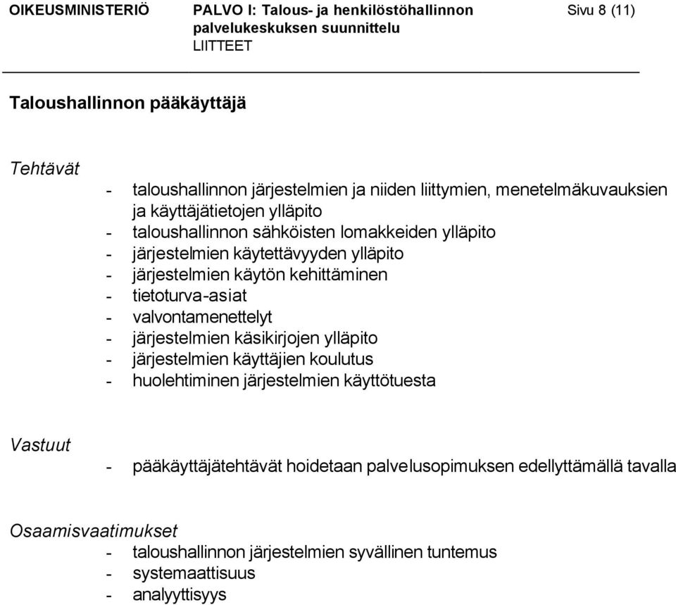 tietoturva-asiat - valvontamenettelyt - järjestelmien käsikirjojen ylläpito - järjestelmien käyttäjien koulutus - huolehtiminen järjestelmien