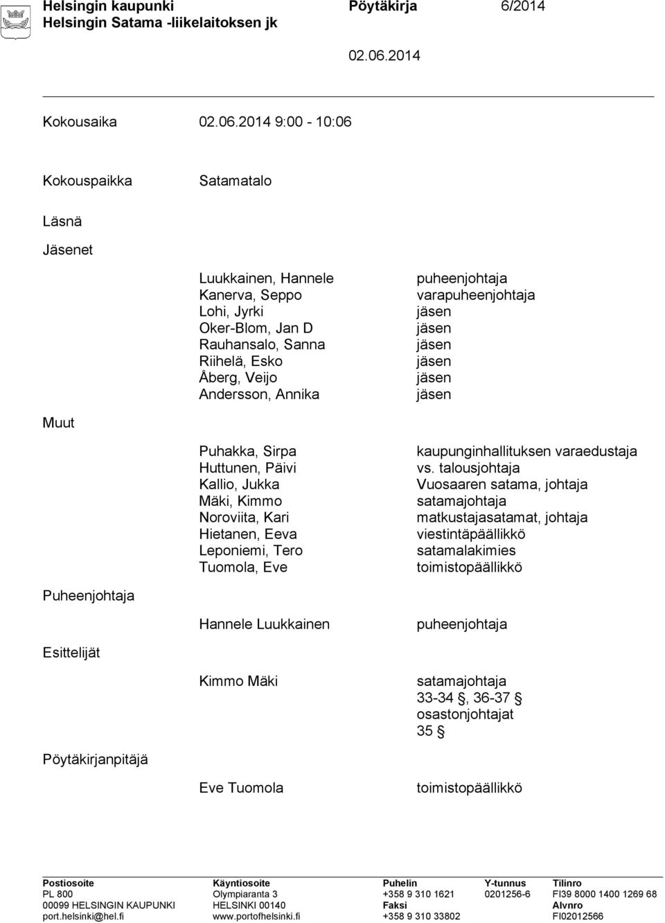 Kimmo Noroviita, Kari Hietanen, Eeva Leponiemi, Tero Tuomola, Eve kaupunginhallituksen varaedustaja vs.