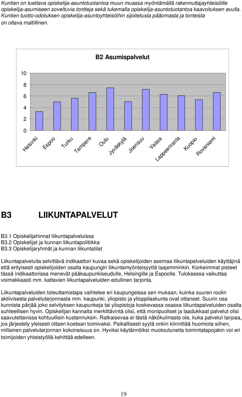 B Asumispalvelut 1 8 6 Helsinki Espoo Turku Tampere Oulu Jyväskylä Joensuu Vaasa Lappeenranta Kuopio Rovaniemi B3 LIIKUNTAPALVELUT B3.1 Opiskelijahinnat liikuntapalveluissa B3.