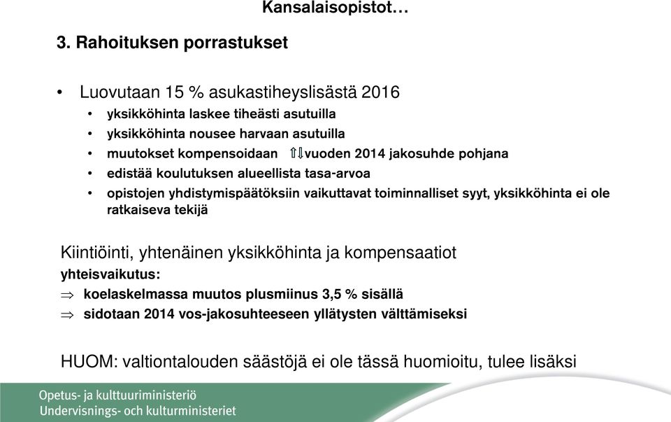 vaikuttavat toiminnalliset syyt, yksikköhinta ei ole ratkaiseva tekijä Kiintiöinti, yhtenäinen yksikköhinta ja kompensaatiot yhteisvaikutus: