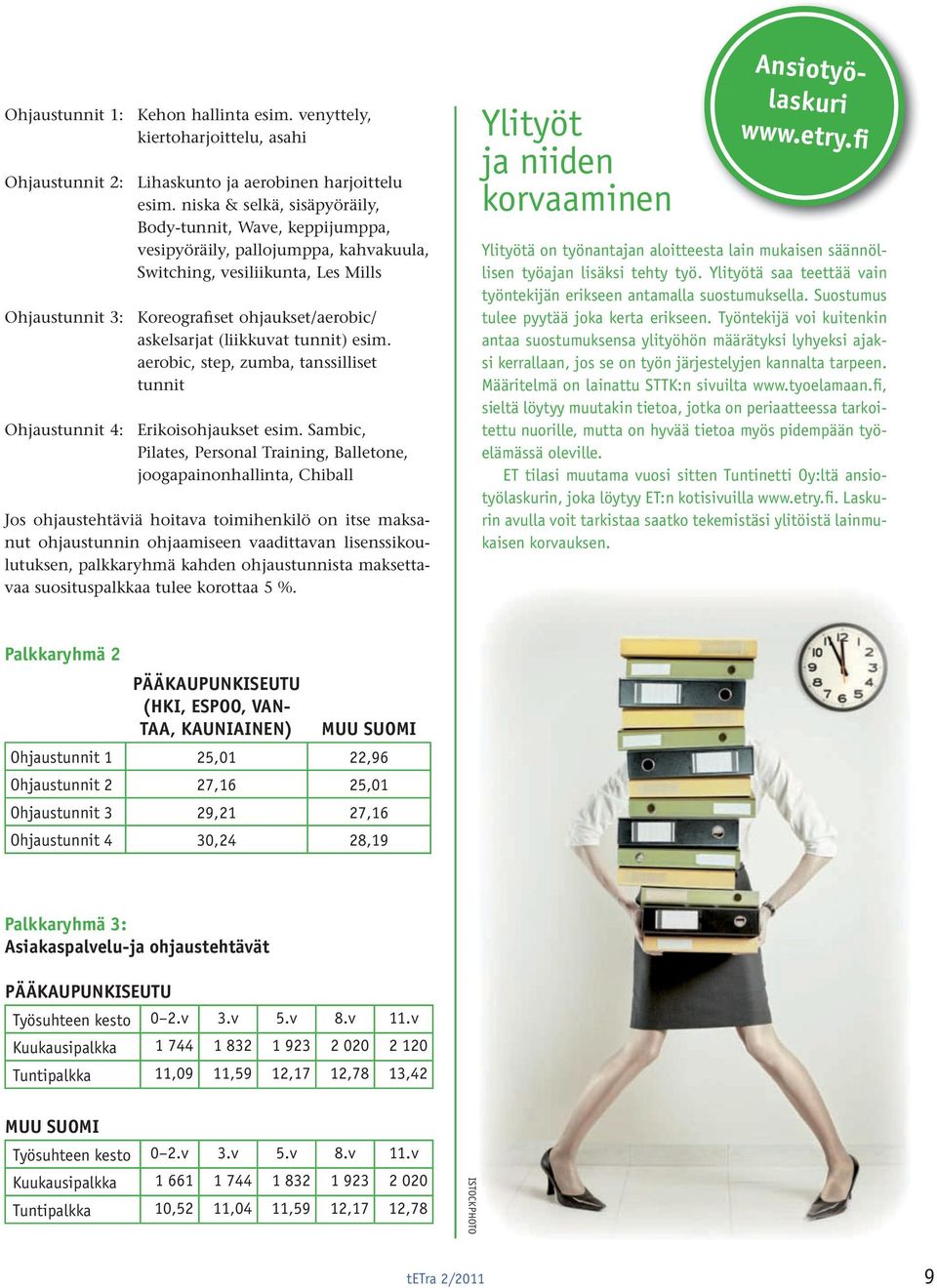 (liikkuvat tunnit) esim. aerobic, step, zumba, tanssilliset tunnit Ohjaustunnit 4: Erikoisohjaukset esim.